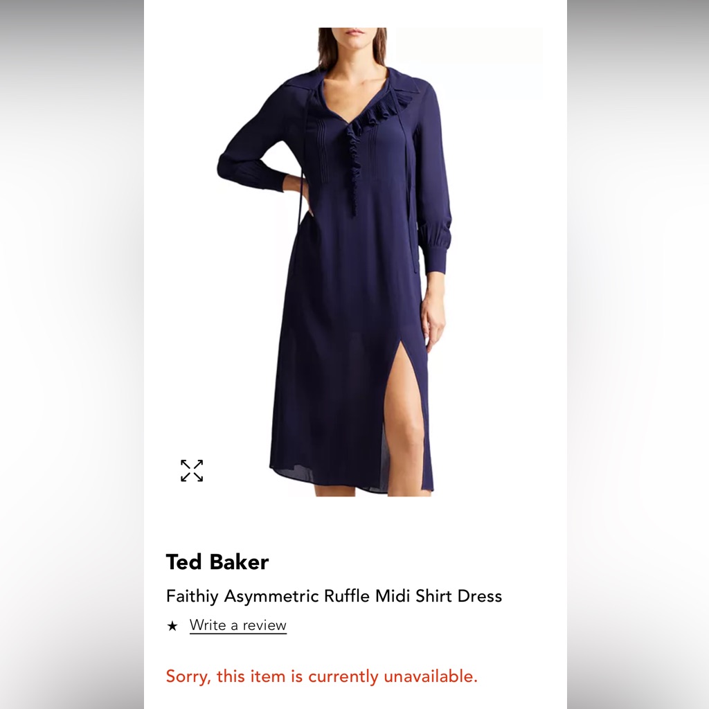 Nwt Ted Baker London Faithiy Asymmetric Ruffle Midi Dress